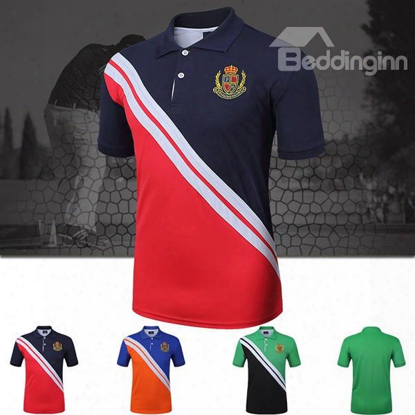 Preppy Look Bright Color Short Roll Lapel Sleeve Outdoor Jersey Men Quick Drying Shirt