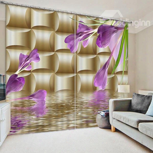 Purple Butterfly Orchids Print 3d Blackout Curtain