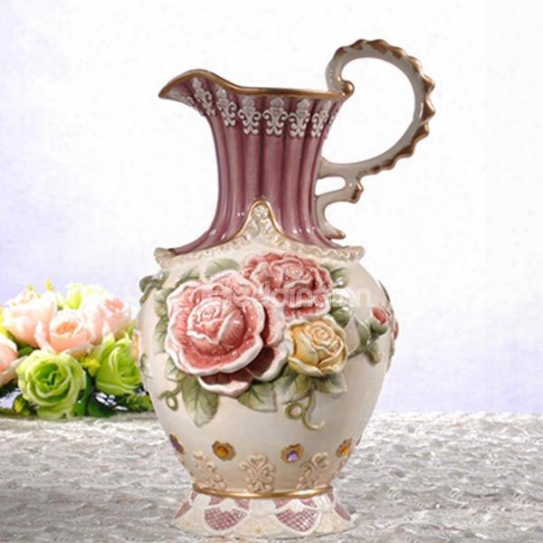 Purple Ceramic Flower Pattern Flower Vase Painted Pottery