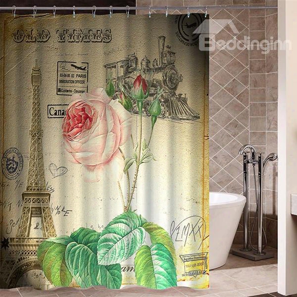 Retro Pink Rose In Paris Pattern Poster Print 3d Bathroom Shower Curtain