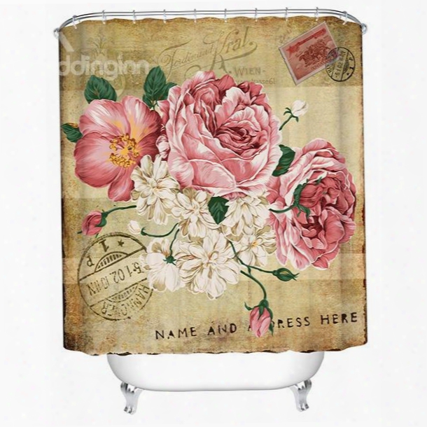 Retro Style Graceful Peony And Postmark Printing 3d Shower Curtain