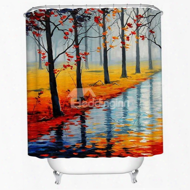Riverside Oil Painting Print 3d Bathroom Shower Curtain