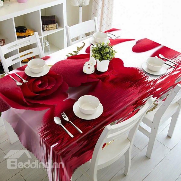 Romantic Red Roses And Water Pattern 3d Tablecloth