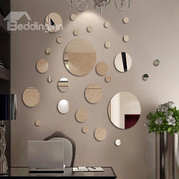 Silver Mirror Circles Polypropylene 3d Waterproof Wall Sticker