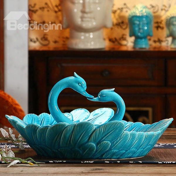 Simple European Style Blue Swan Fruit Dish Desktop Decoration