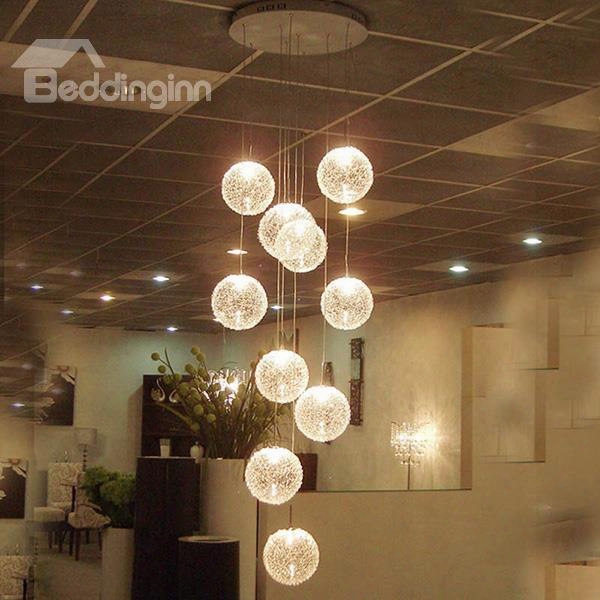 Simple Shinning Round Ball 79 Inches 10 Lights Ceiling Light