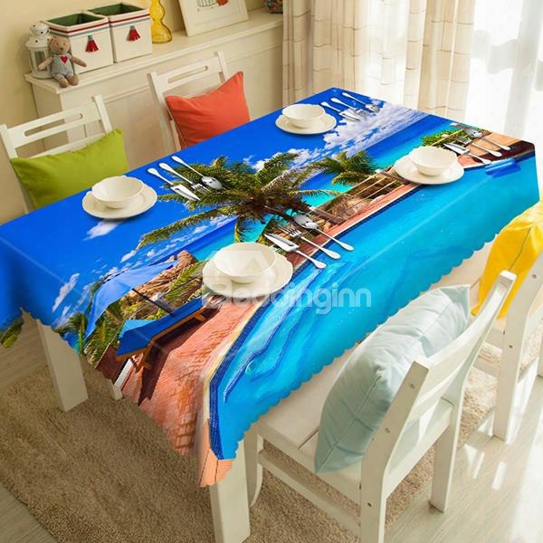 Sky Blue Seaside Swimming Pool Pattern 3d Tablecloth