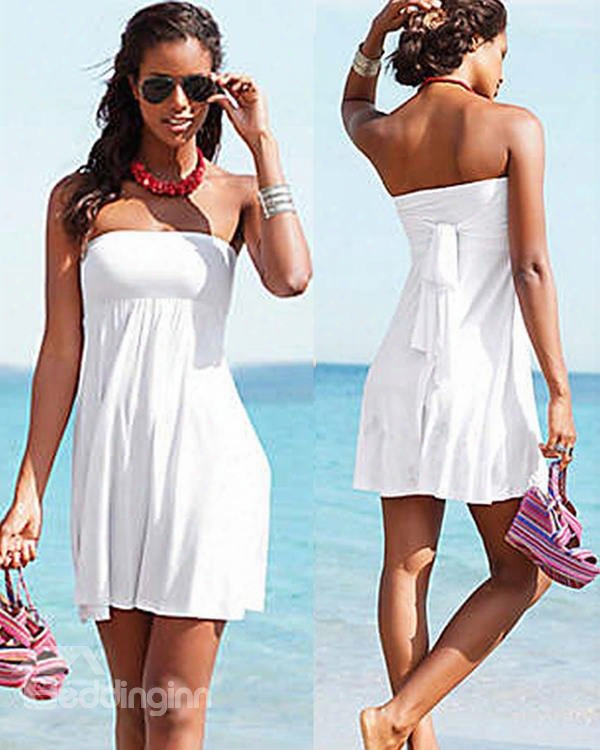 Solid Color Beach Dress One-piece Simple Swimwear