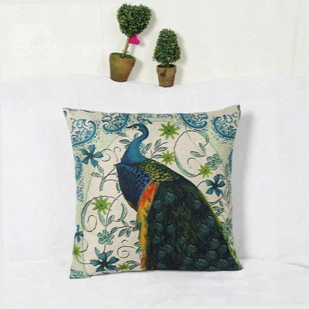 Splendid Peacock And Retro Vine Square Jigger Pillow Case