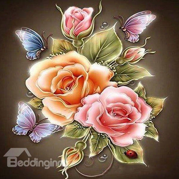 Stunning Roses And Butterfly Diy Diamond Wakl Stickers