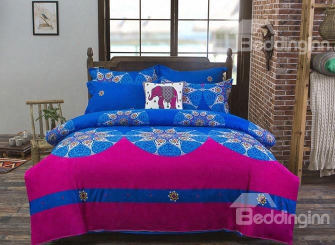 Stylish Bright Color Ethnic Pattern Polyester 4-piece Duvet Cover Sets