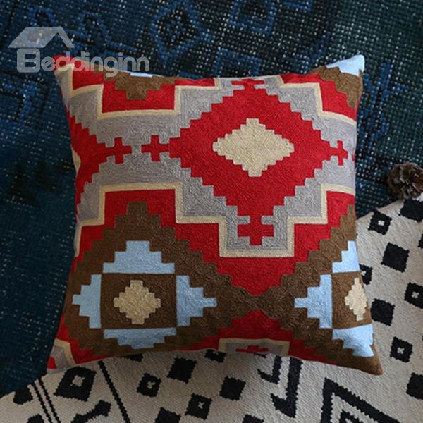 Stylish Design Red And Blue Rhombus Print Throw Pillowcase