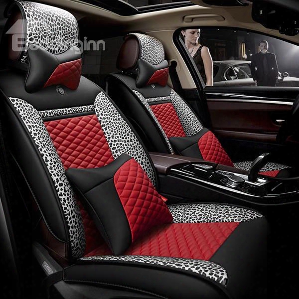 Stylish Design With Leopard And Diamond Trimmings Leatherette Universal Car Seat Covers