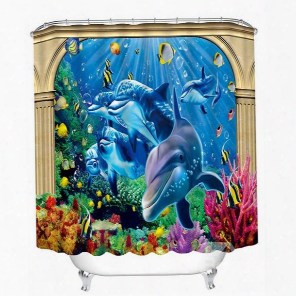 The Adorable Dolphins Print 3d Bathroom Shower Curtain