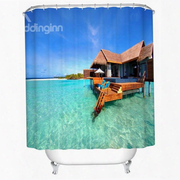 The Wooden House Near The Lake Print 3d Bathroom Shower Curtain