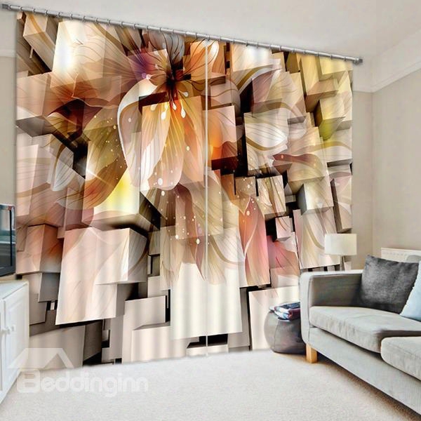Three-dimensional Squares And Flower Print 3d Blackout Custom Curtain For Living Room