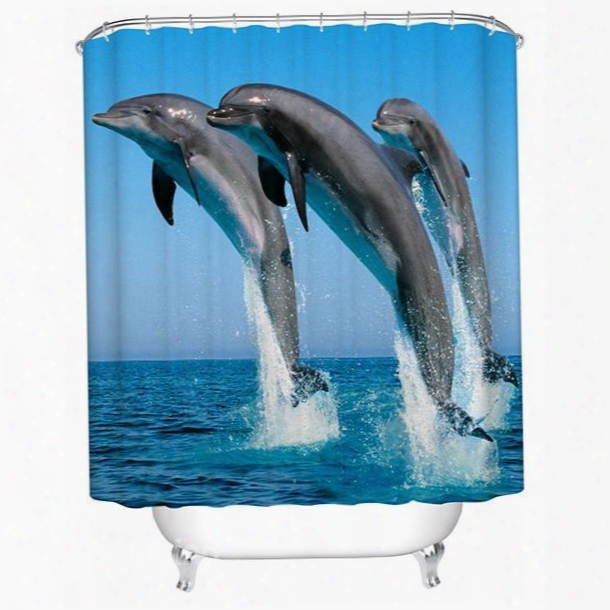 Three Dolphins Jumping In The Water Print 3d Bathroom Shower Curtain