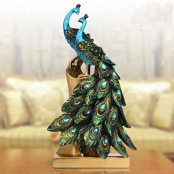 Pair Beautiful Resin Ethnic Minority Style Peacock Desktop Decoration