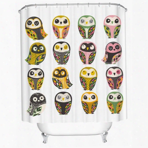 Various Cute Owls Print 3d Bathroom Shower Curtain