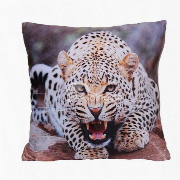 Vigorous Fiercw Leopard Digital Print Plush Throw Pillow