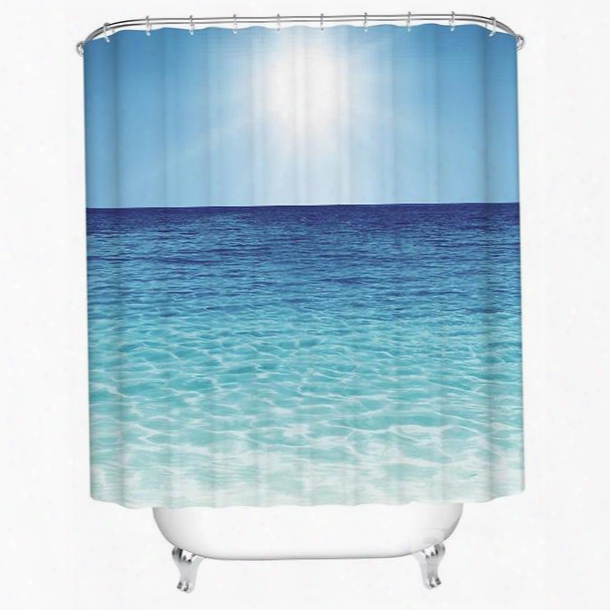 Vivid Blue Calm Sea Print 3d Bathroom Shower Curtain