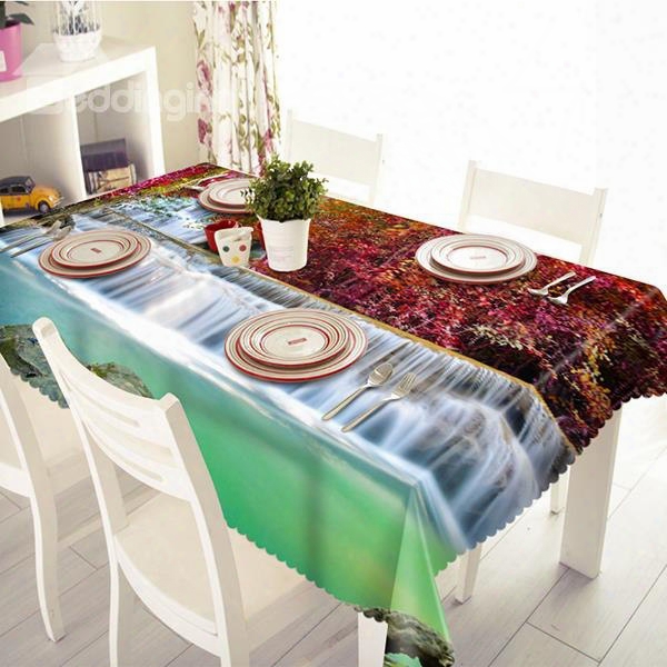 Vivid Waterfall And Tree Pattern 3d Tablecloth