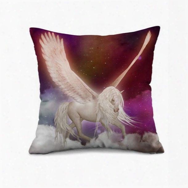 White Horse Spread Wings Print Throw Pillow Case