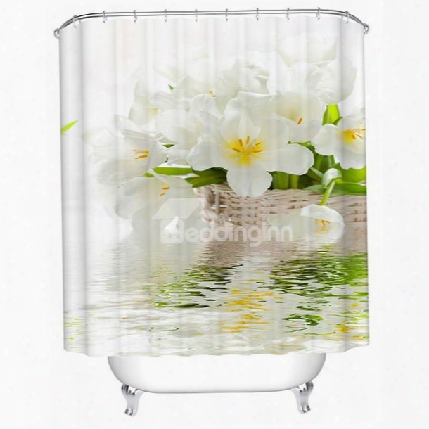 White Tulip Oover The Water Print 3d Bathroom Shower Curtain