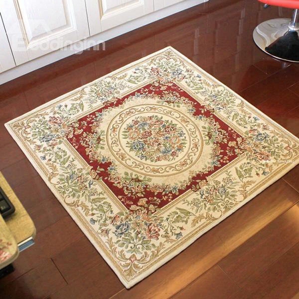 Wine Red Square European Style Floral Area Rug