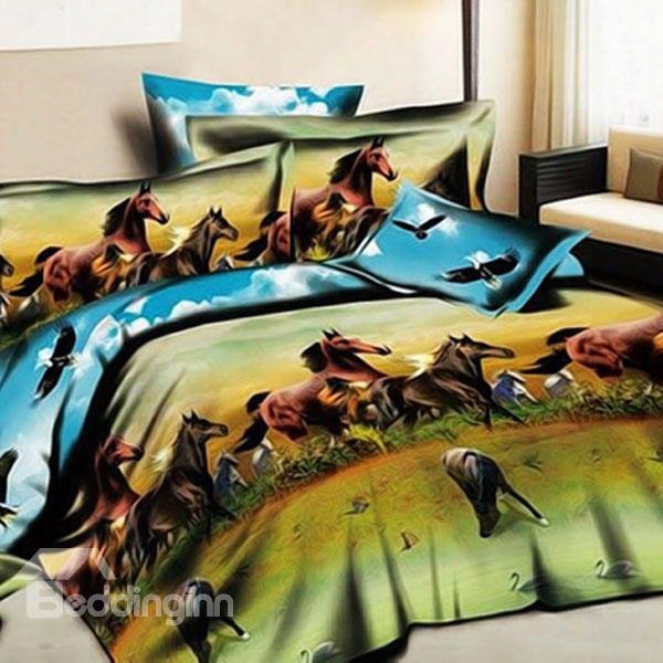 Wonderful Printed Ten Thousand Horses 3d Fitted Sheet