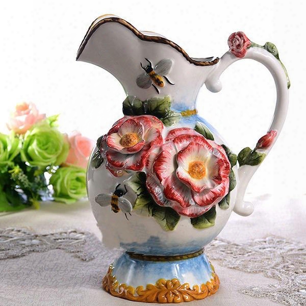 Wonderful Roses And Bee S Ptatern Ceramic Flower Vase Painted Pottery