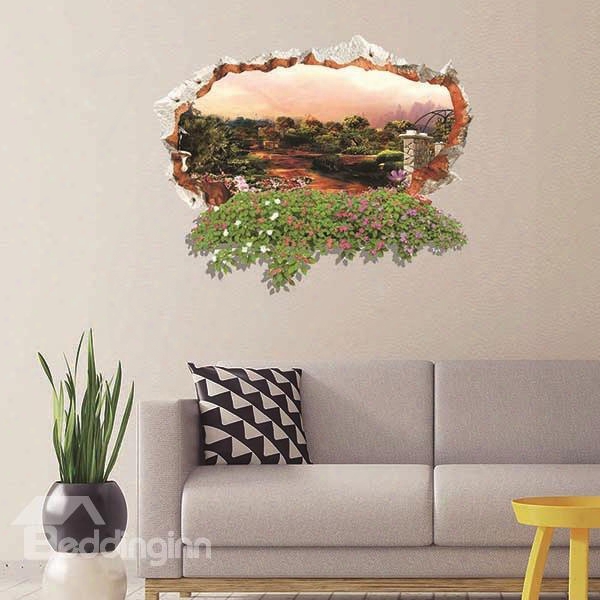 Wonderful Wall Hole View Beautiful Countryside Scenery Removable 3d Wall Sticker