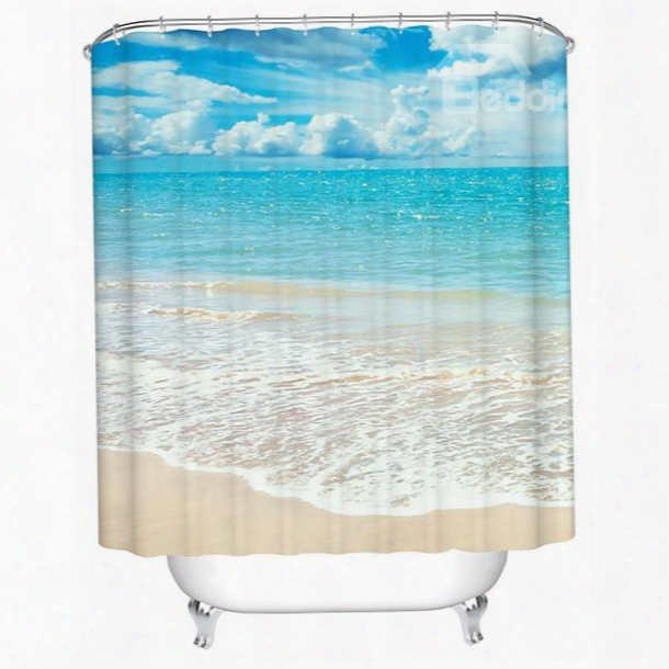 3d Beach And Blue Sky Printed Polyester Bathroom Shower Curtain