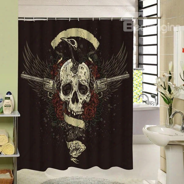 3d Eagle And Skul Printed Polyester Black Shower Curtain