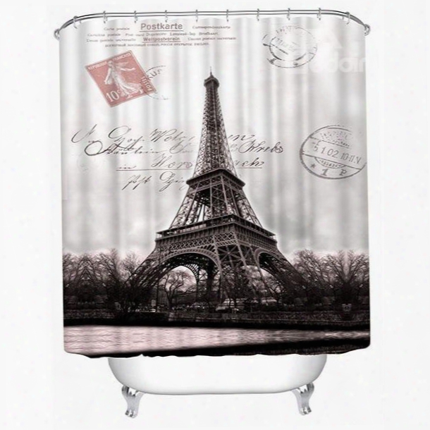 3d Eiffel Tower And The Seine Printed Polyester Shower Curtain