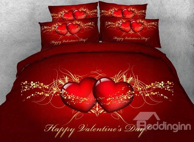 3d Happy Valentine's Day And Hearts Printed Cotton 4-piece Bedding Sets/duvet Covers