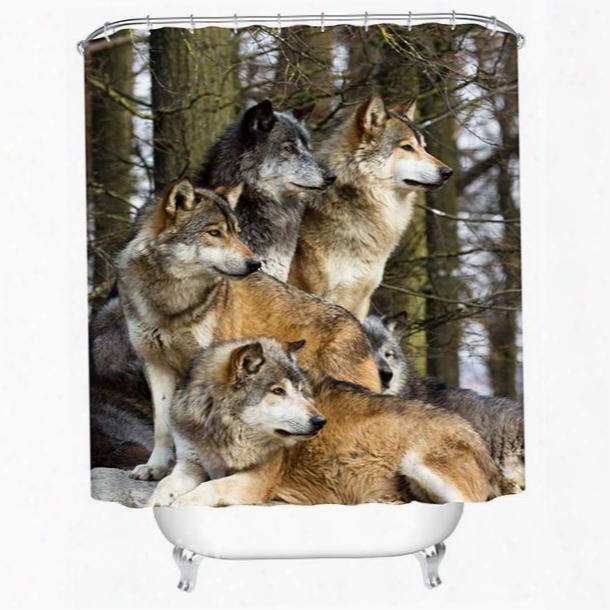 3d Mouldproof Wolfs Tribe Printed Polyester Bathroom Shower Curtain