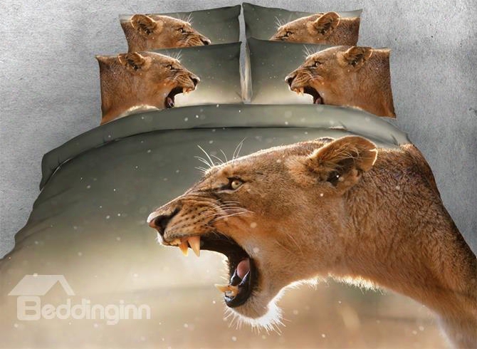 3d Roaring Brown Lion Printed 5-piece Comforter Sets