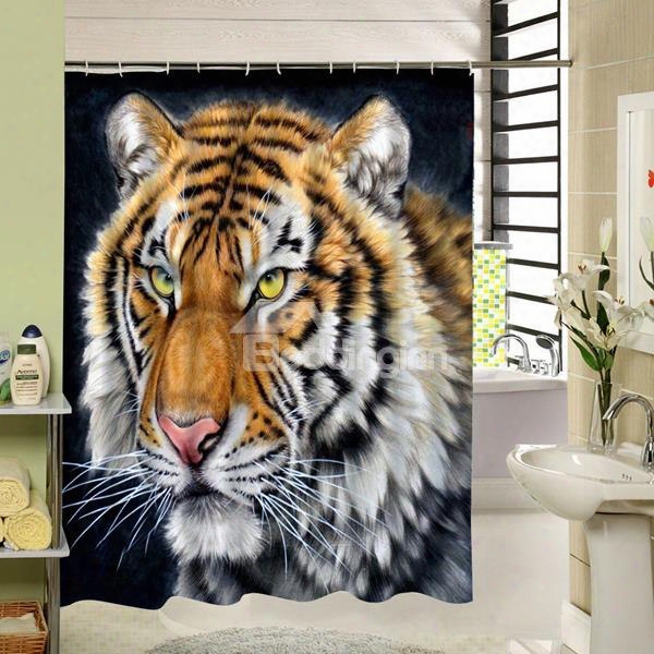 3d Siberian Tige Head Printed Polyester Shower Curtain