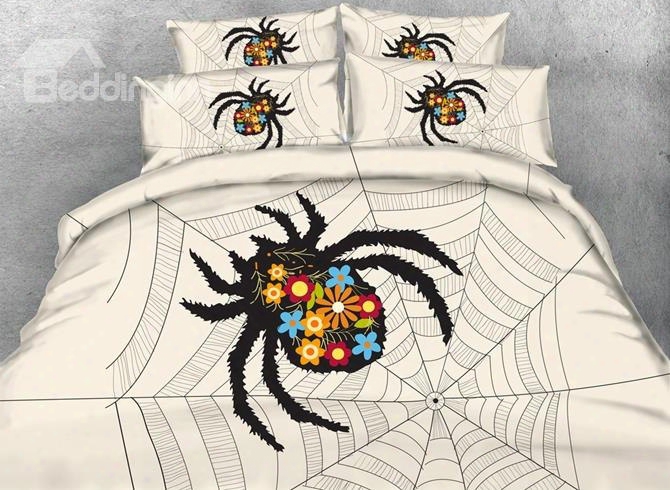 3d Spider Web Printed 4-piece Bedding Sets/duvet Covers