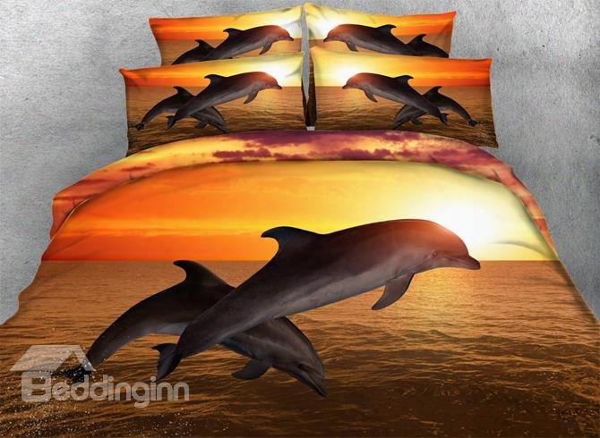 3d Vigorous Dolphin At Dusk Print 5-piece Comforter Sets