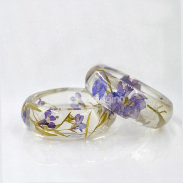 6-mm Romantic Purple Preserved Flowers Hand-made Resin Round Bracelet