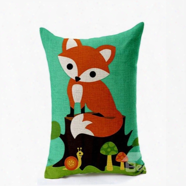 Adorable Cartoon Fox Print Cotton Throw Pillow Case
