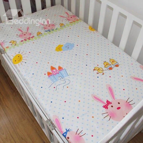 Adorable Rabbit Pattern And Ducks Print 100% Cotton Baby Crib Sheet