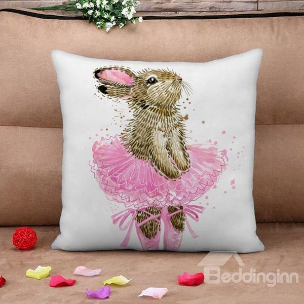 Adorable Rabbit With Pink Dress Print Thro Wpillow Case