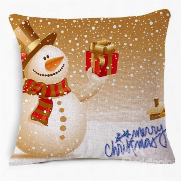 Adorable Snowman And Gift Print Throw Pillow Case