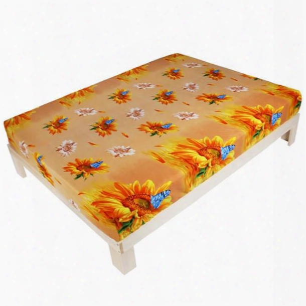 Adorable Sunflower And Butterfly Print 3d Fitted Sheet