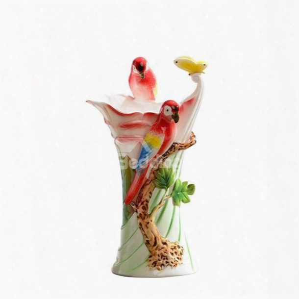 Amazing Ceramic Tree Birds Pattern Flower Vase Painted Pottery