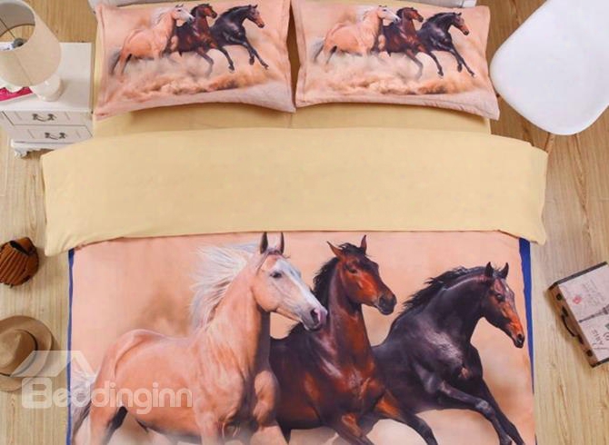 Amazing Running Horse 3d Print 4-piece Polyester 3d Duvet Cover