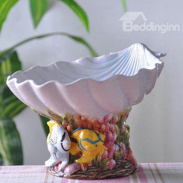 Amusing Ceramic Shell Shape Fruit Bowl Painted Pottery